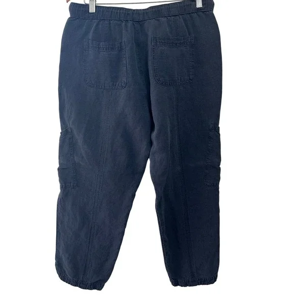 C&C California Cargo Pants Womens Large Navy Blue Linen Blend Cropped Jogger - Picture 4 of 7